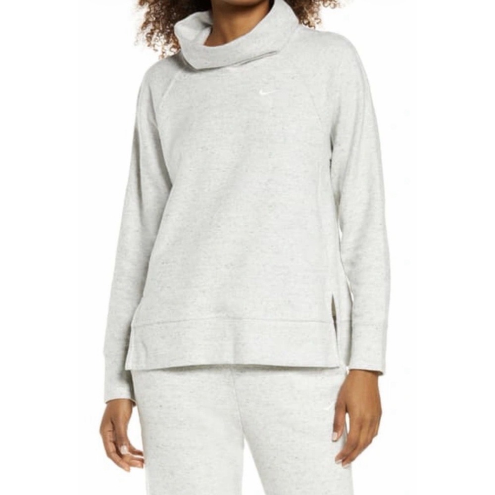 Nike Therma Fleece Cowl Neck Sweatshirt Ribbed Light Grey XL Cozy Comfy Pockets